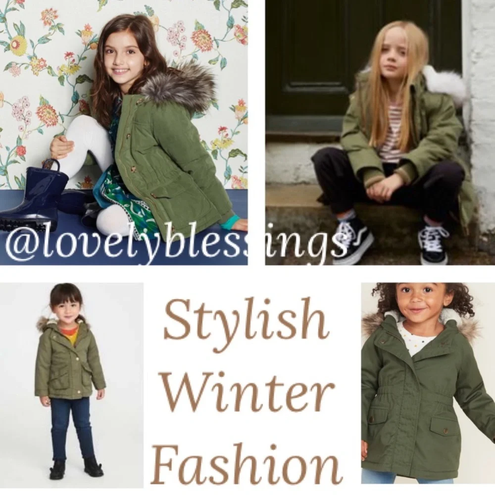 Warm Hooded Winter Coat Fur Trim Hood Jacket Old Navy Olive Khaki Green Size 4T